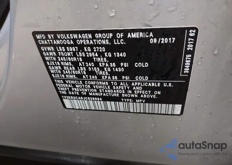 2018 Volkswagen Atlas 3.6L V6 Se из США, поврежденный, VIN 1V2KR2CA5JC528694